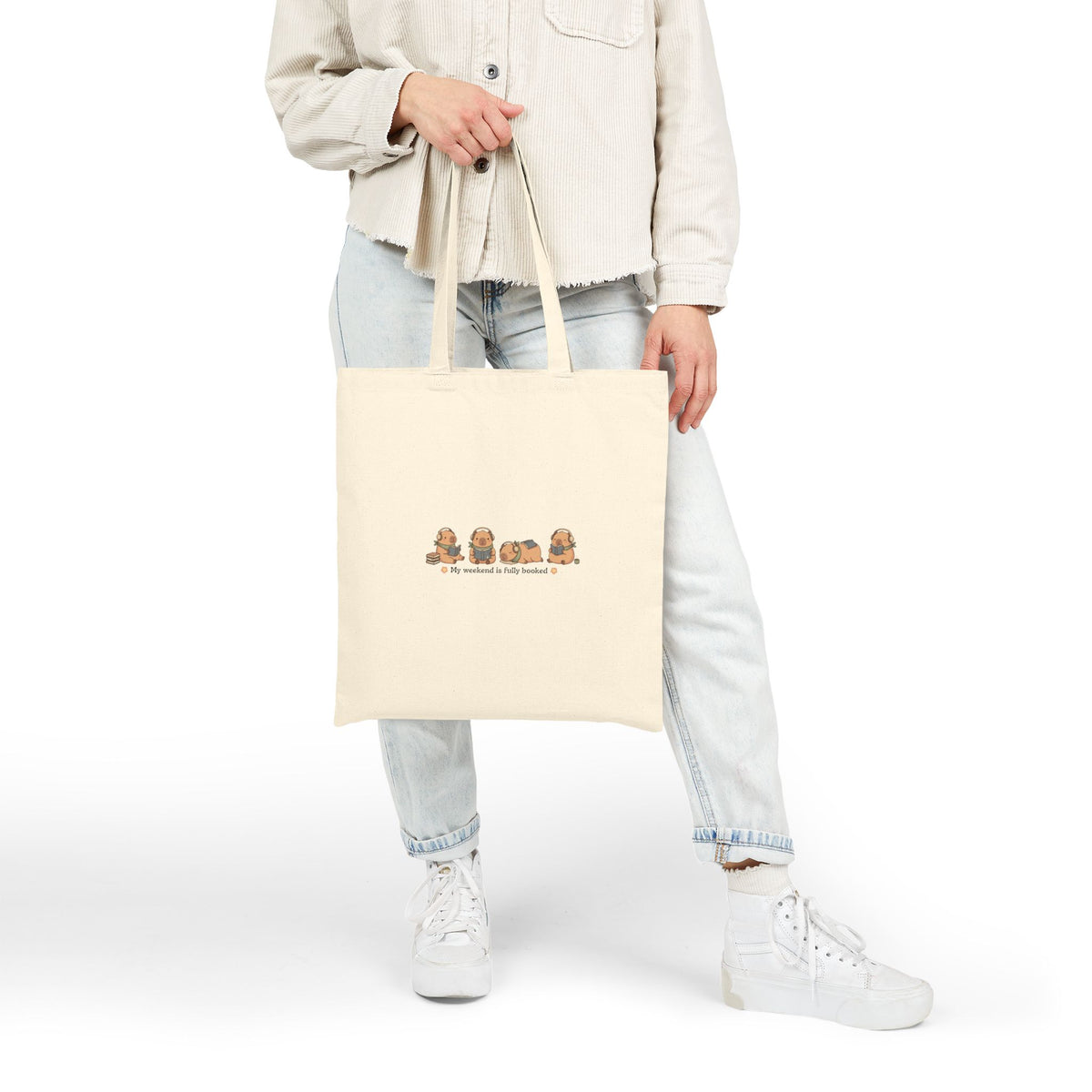 "Cozy Capybara Fully Booked" Canvas Tote Bag