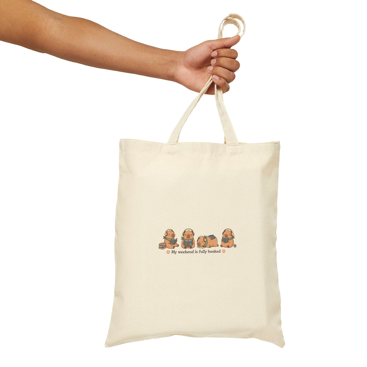 "Cozy Capybara Fully Booked" Canvas Tote Bag