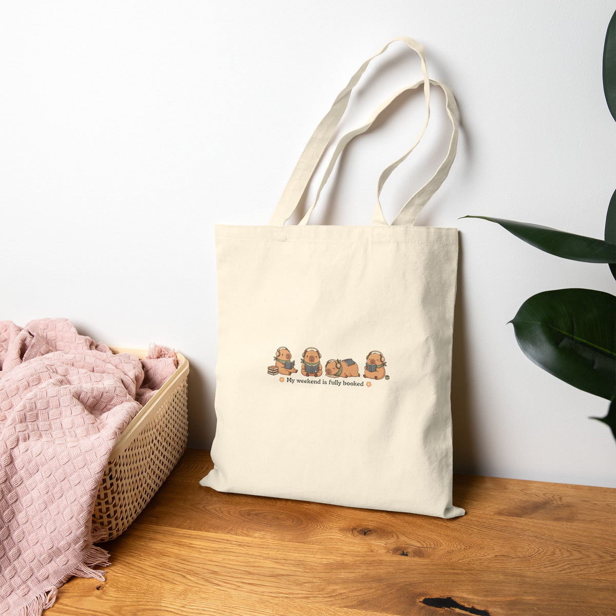 "Cozy Capybara Fully Booked" Canvas Tote Bag