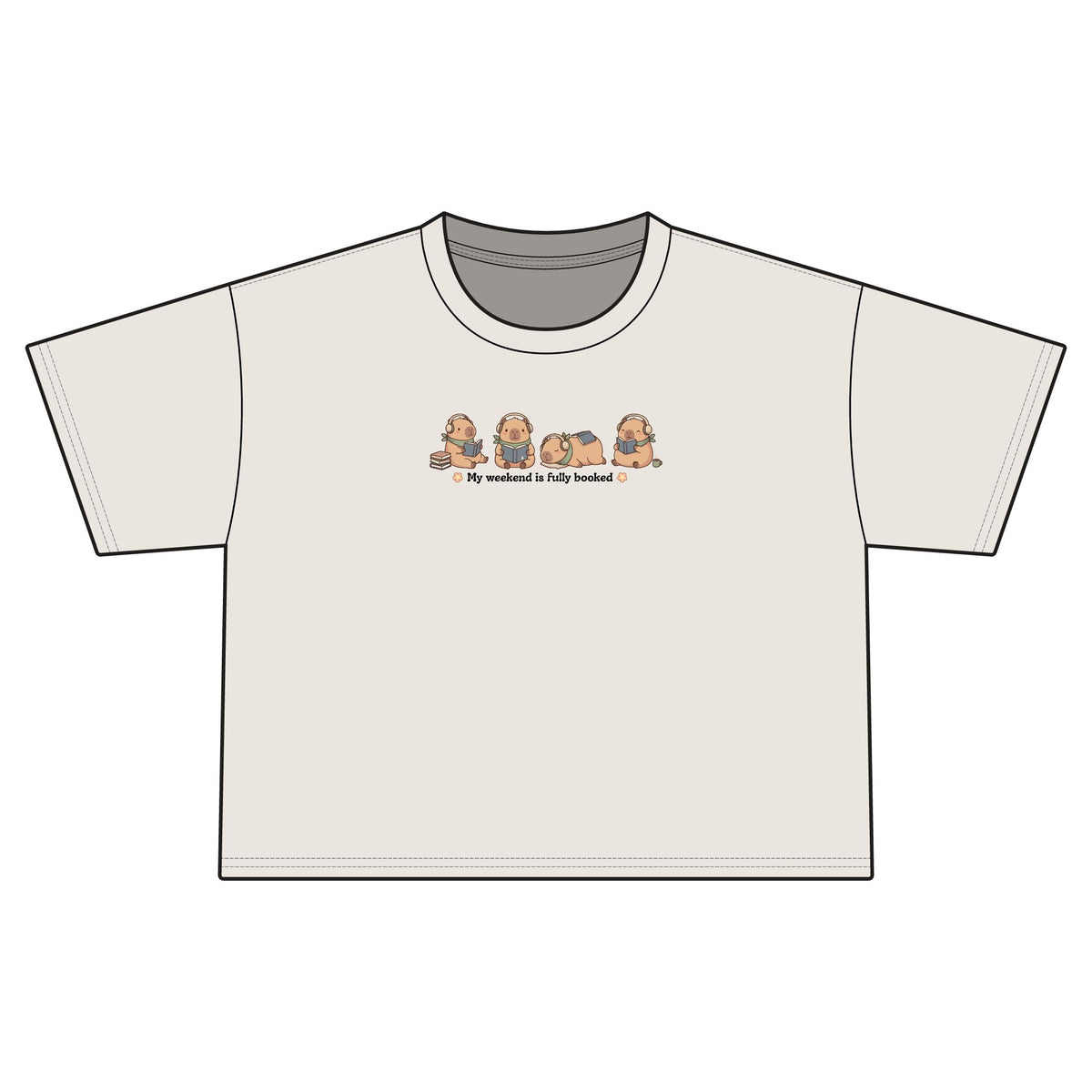 Women's Bookish Crop Tee – "Cozy Capybara Fully Booked"