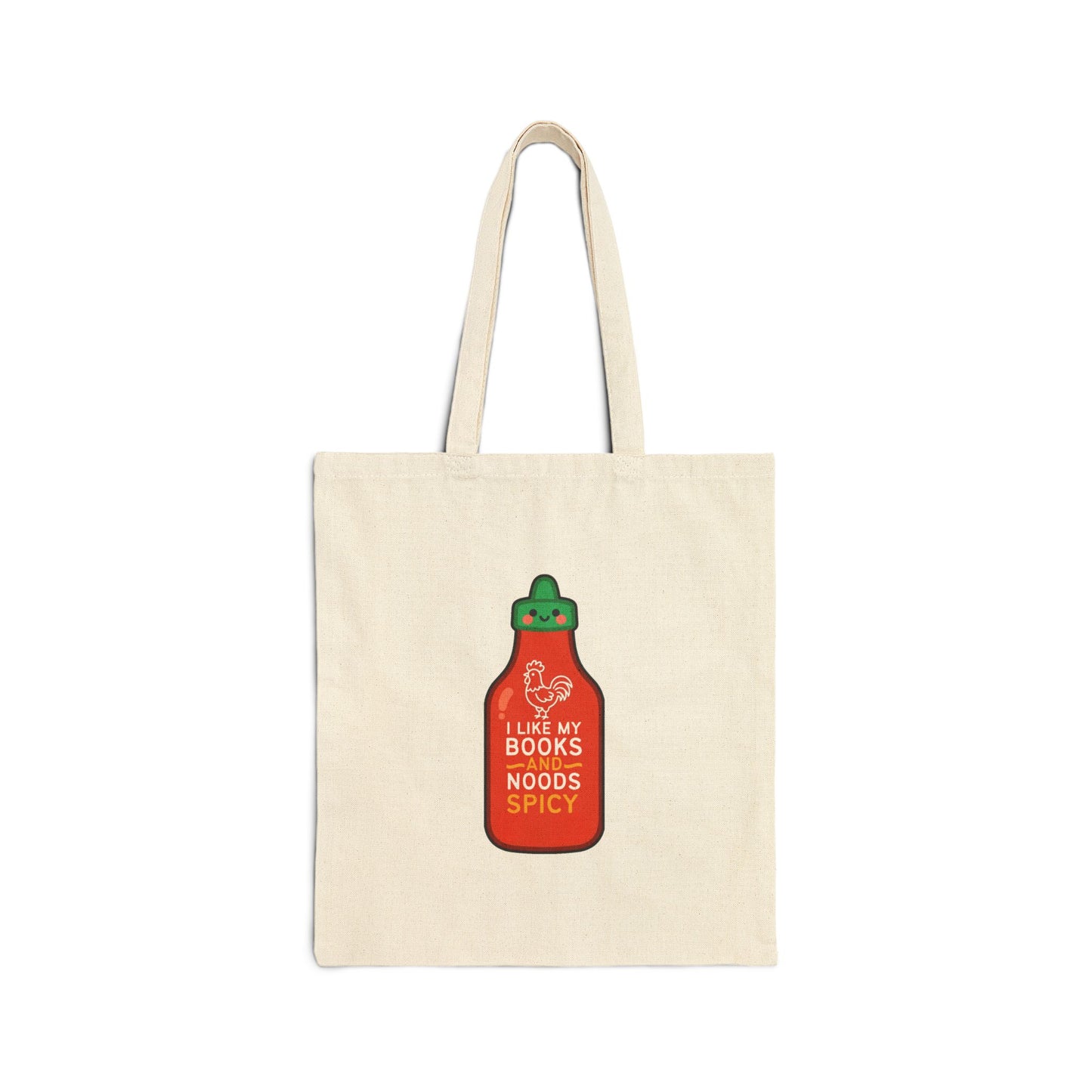 Spicy Reader Cotton Canvas Tote Bag - "Books & Noods" (Sriracha Bottle Only)
