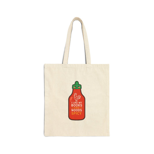 Spicy Reader Cotton Canvas Tote Bag - "Books & Noods" (Sriracha Bottle Only)