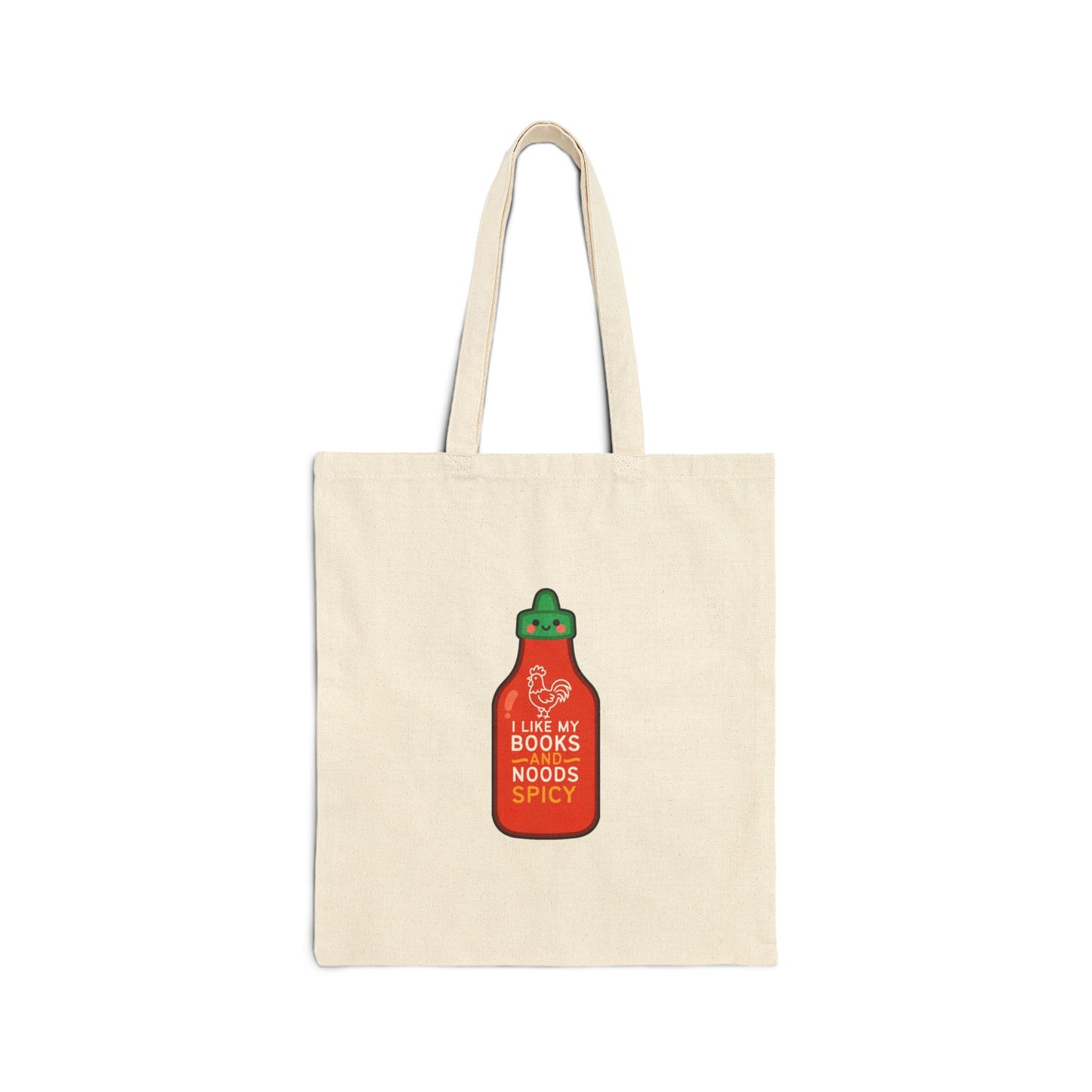 Spicy Reader Cotton Canvas Tote Bag - "Books & Noods" (Sriracha Bottle Only)