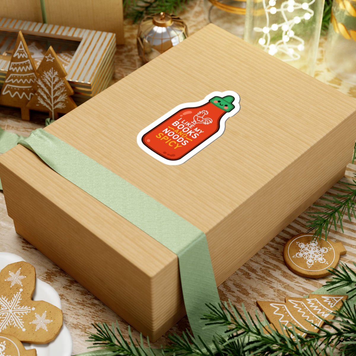 Spicy Sriracha Sticker — "Books & Noods"